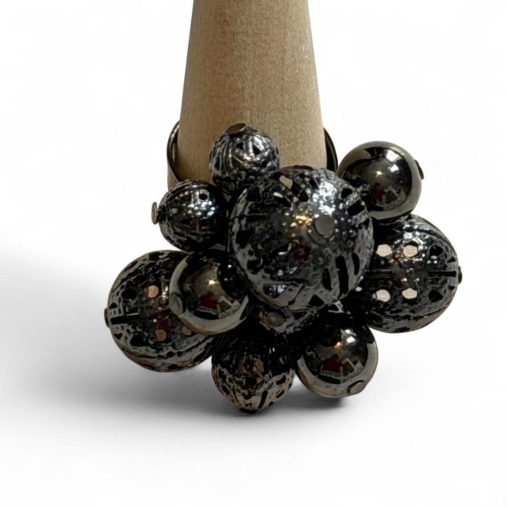 Vintage‎ Gray/Black Sputnik Cluster Statement Ring, Adjustable Size